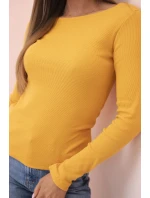 Dámska bavlnená blúzka s dlhým rukávom a lodičkovým výstrihom horčicovej farby