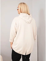 Dámska mikina Plus Size z viskózy s kapucňou a ozdobnými prúžkami, béžová
