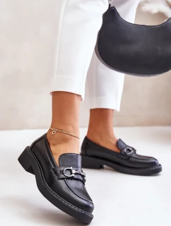 Skórzane Półbuty Mokasyny Damskie Czarne Beanika