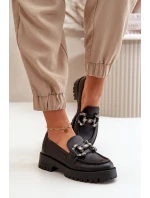 Damskie Skórzane Mokasyny Z Ozdobą CheBello 4369 Czarne