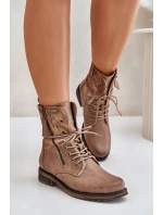 Botki Damskie Workery Ciemnobeżowe Perfecto