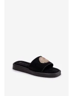 Klapki Damskie Ze Złotą Ozdobą Czarne Kaliora Klapki Damskie Ze Złotą Ozdobą Czarne Kaliora