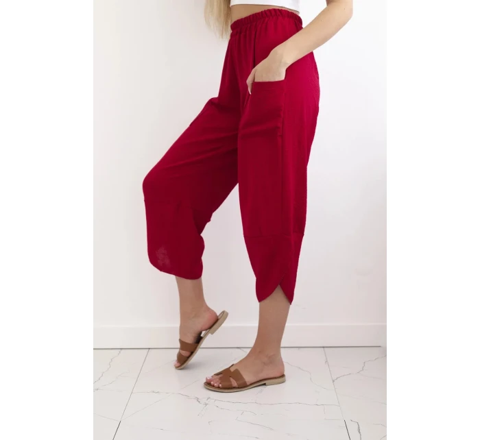 Nohavice so širokými nohavicami a vreckami bordová