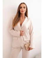 Dámsky viskózový komplet s ozdobami a elastickými nohavicami béžovej farby