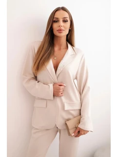 Dámsky viskózový komplet s ozdobami a elastickými nohavicami béžovej farby