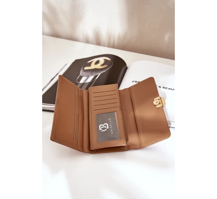 Eko Skórzany Gładki Portfel Damski Ciemnobeżowy Erolia