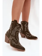 Ocieplane Damskie Botki Kowbojki Ze Zdobieniem Ciemnozielone Lelira Ocieplane Damskie Botki Kowbojki Ze Zdobieniem Ciemnozielone Lelira