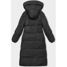 Dlhá čierna hrubšia dámska bunda s kapucňou (5M3163-392)