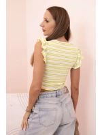 Dámská pruhovaná blůza s nařasením a volánkem zelená