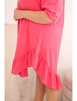 Dámske plus size bavlnené šaty s volánom ružové