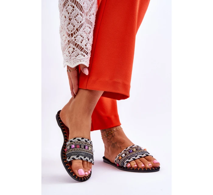 Damskie Zdobione Klapki Czarne Bellisa