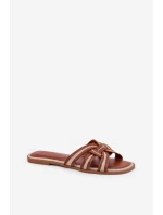 Klapki Damskie Płaskie Z Przeplatającymi Się Paskami Brązowe Acimine Klapki Damskie Płaskie Z Przeplatającymi Się Paskami Brązowe Acimine