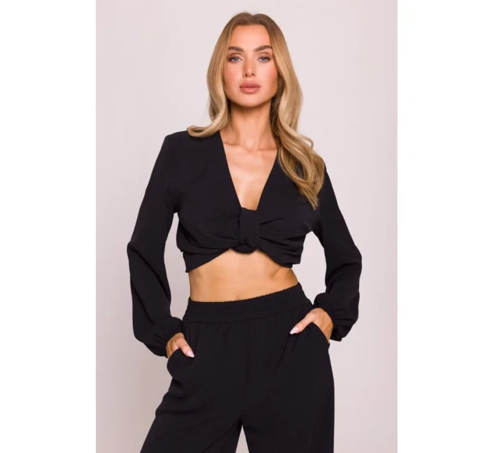 M861 Krátky top so zaväzovaním vpredu - čierny M861 Krátky top so zaväzovaním vpredu - čierny