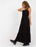 Čierne viskózové maxi šaty s volánom SUBLEVEL