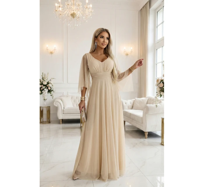 Dlouhé lehké třpytivé šaty s výstřihem a rukávy barva model 21955156 - numoco basic Dlouhé lehké třpytivé šaty s výstřihem a rukávy barva model 21955156 - numoco basic