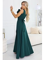 maxi šaty s květinou na a rozparkem lahvově zelené model 22108491 - numoco