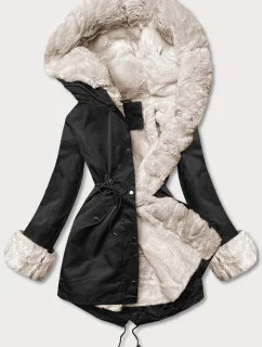Černá bunda parka s kožešinovou podšívkou model 21246670 - J.STYLE