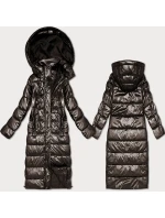 Dlouhá prošívaná bunda v čokoládové barvě pro přechodné období s kapucí model 21439614 - HONEY WINTER
