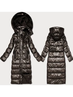 Dlouhá prošívaná bunda v čokoládové barvě pro přechodné období s kapucí model 21439614 - HONEY WINTER