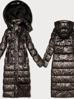Dlouhá prošívaná bunda v čokoládové barvě pro přechodné období s kapucí model 21439614 - HONEY WINTER
