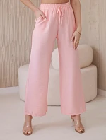 Viskózové nohavice so širokými nohavicami svetlo púdrovo ružovej farby