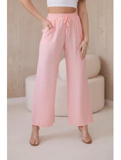 Viskózové nohavice so širokými nohavicami svetlo púdrovo ružovej farby