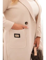 Plus veľkosť dámsky elegantný kabát s golierom a veľkými vreckami béžová Plus veľkosť dámsky elegantný kabát s golierom a veľkými vreckami béžová