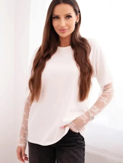 Dámska bavlnená blúzka s čipkovanými rukávmi biela