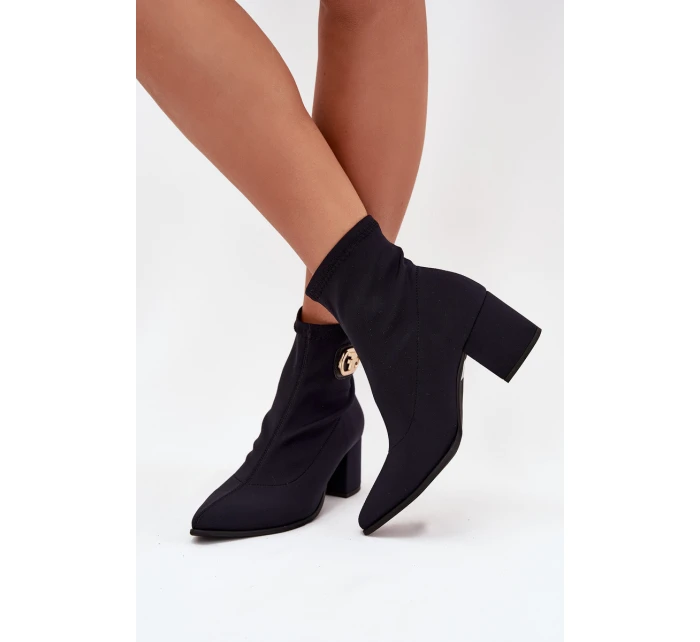 Dámské Botky Na Podpatku Se Zlatým Detalem model 21703508 Černé - Zazoo