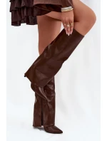 Zateplené Kozačky Na Jehlovém Podpatku S Svrškem Čokoládové model 21704865 - Boto