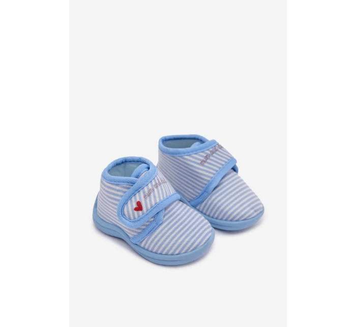 Dětské papuče na suchý zip s pruhy modré Lavelle