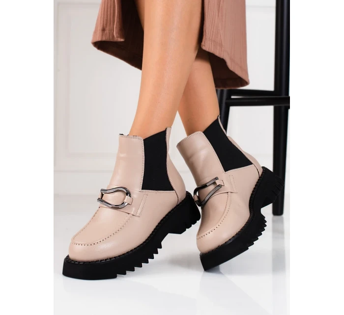 Exkluzívne dámske hnedé členkové topánky na plochom podpätku