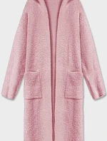 Dlhý plášť do dažďa s kapucňou z vlny alpaka, svetloružový (M105-1)