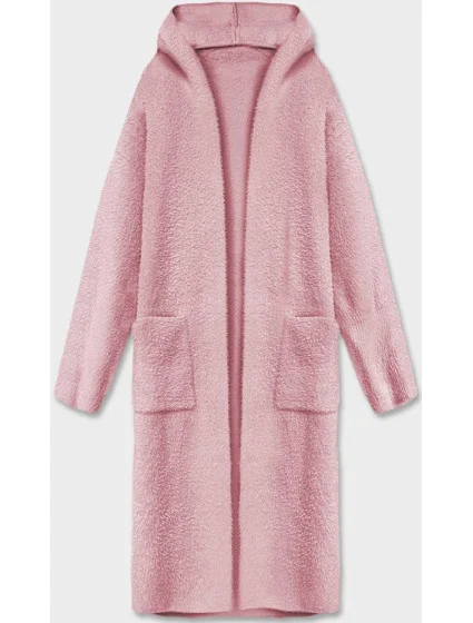 Dlouhý vlněný přehoz přes oblečení typu alpaka v růžové barvě s kapucí model 18059159 - MADE IN ITALY Dlouhý vlněný přehoz přes oblečení typu alpaka v růžové barvě s kapucí model 18059159 - MADE IN ITALY