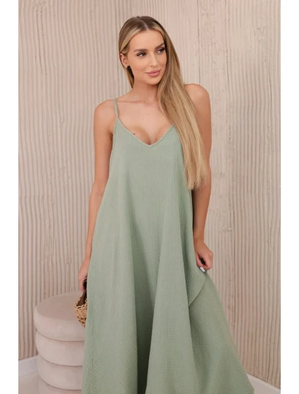 Mušelínové šaty bez ramienok svetlo khaki