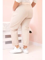 Dámské bavlněné kalhoty Plus Size s páskem světle béžová Dámské bavlněné kalhoty Plus Size s páskem světle béžová
