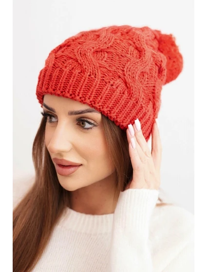 Dámská zimní čepice vlněná s krystaly a vzorem model 21859325 mocca - K-Fashion