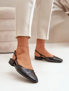 Lakierowane Baleriny Na Niskim Obcasie Z Odkrytą Piętą Czarne Kairael