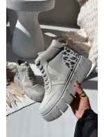 Skórzane Botki Damskie Na Platformie Ocieplane Vinceza 66838 Beżowe