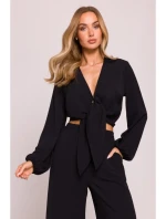 M861 Krátky top so zaväzovaním vpredu - čierny M861 Krátky top so zaväzovaním vpredu - čierny