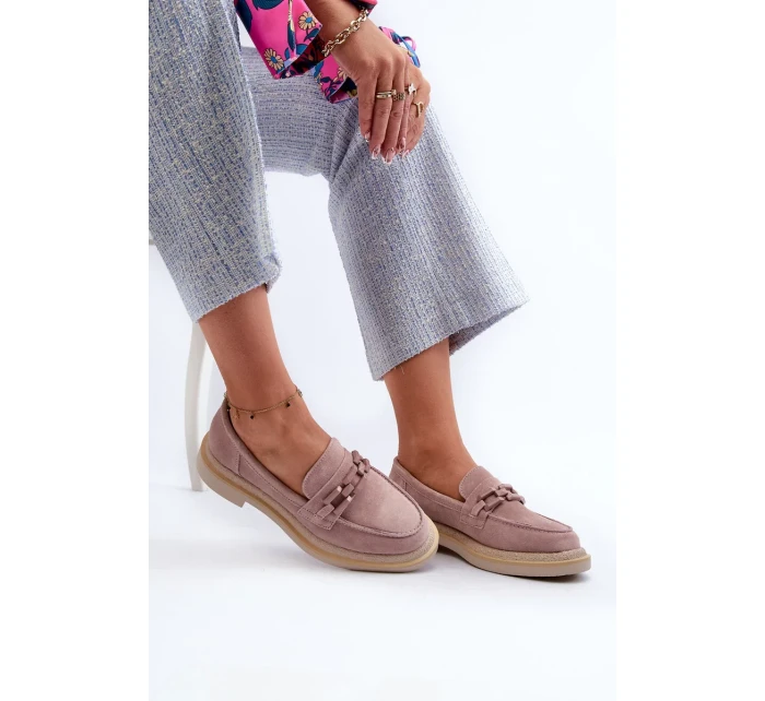 Dámske semišové mokasíny na podpätku so zdobením D&A Dirty Pink Dámske semišové mokasíny na podpätku so zdobením D&A Dirty Pink