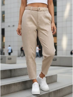 Jeansy damskie z wysokim stanem mom fit z paskiem beżowe model 22038518 - FashionStreet