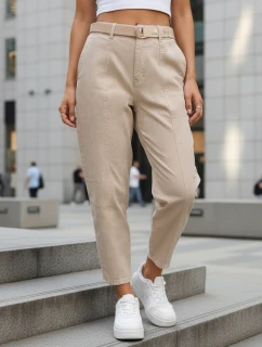 Dámske džínsy s vysokým pásom a opaskom béžovej farby FashionStreet UY2917