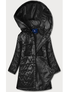 Čierna prešívaná dámska oversize bunda s kapucňou (AG5-010)