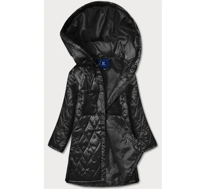 Černá prošívaná dámská oversize bunda s kapucí model 20471205 - Ann Gissy Černá prošívaná dámská oversize bunda s kapucí model 20471205 - Ann Gissy