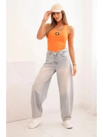 Dámske pruhované tielko s ozdobnou aplikáciou tmavo oranžové