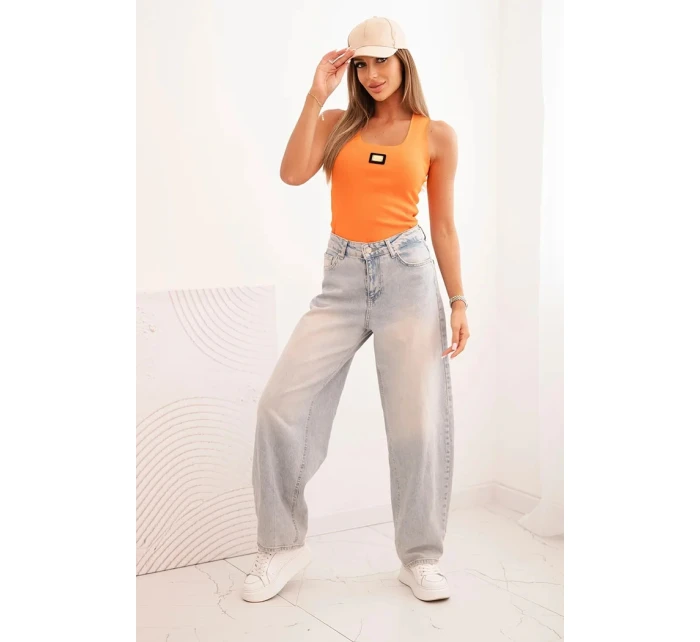 Dámske pruhované tielko s ozdobnou aplikáciou tmavo oranžové