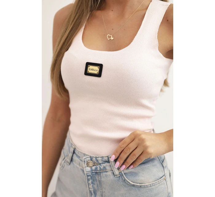 Dámsky prúžkovaný top s ozdobnými aplikáciami púdrovo ružový