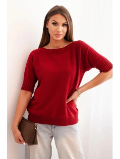 Dámsky viskózový sveter s krátkym rukávom bordovej farby