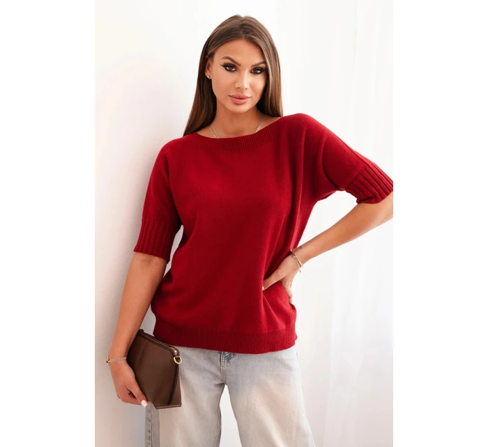 Dámsky viskózový sveter s krátkym rukávom bordovej farby